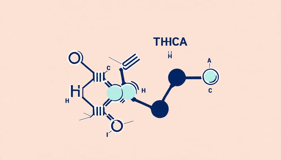 Illustration showing THCA chemical structure and its transformation when exposed to heat