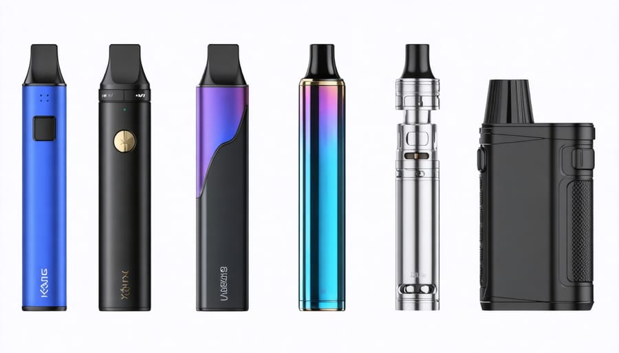 Different types of vaping devices, highlighting vape pens, box mods, and pod systems