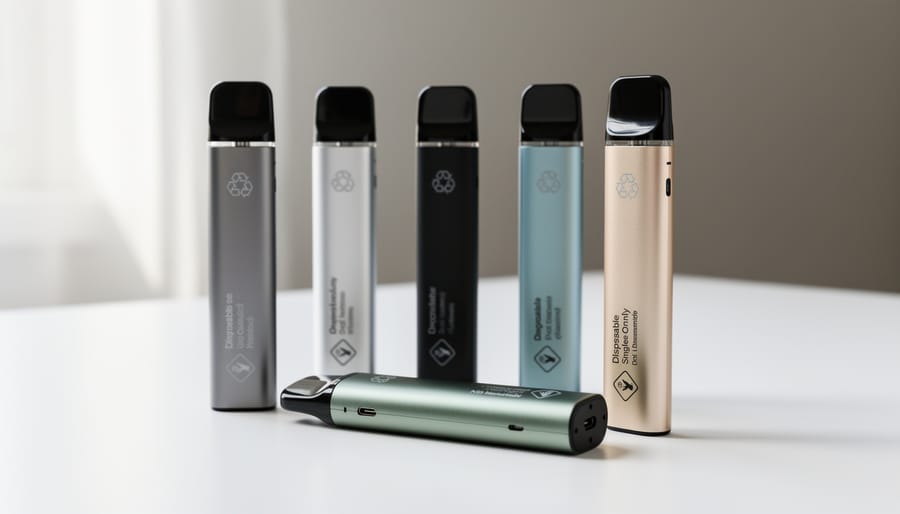 Close-up of broken disposable vape showing internal components and damage