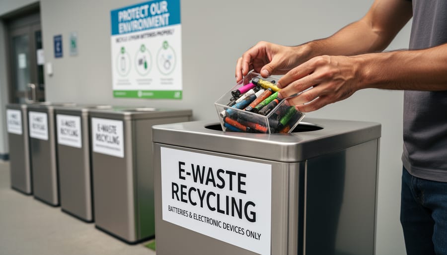 Disposable vapes being properly disposed in electronic waste recycling container
