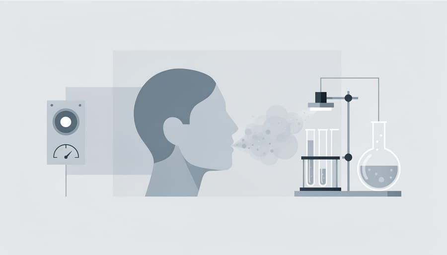 Laboratory bench scene with gloves and amber vial representing independent testing for vaping safety